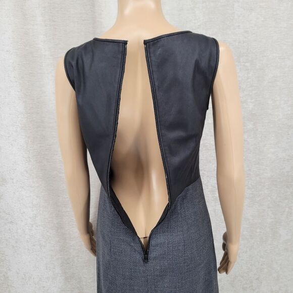 Theory Fitted Sheath Leather Bodice Wool Skirt Tirionne C Magistrate Mini Dress - Picture 8 of 16